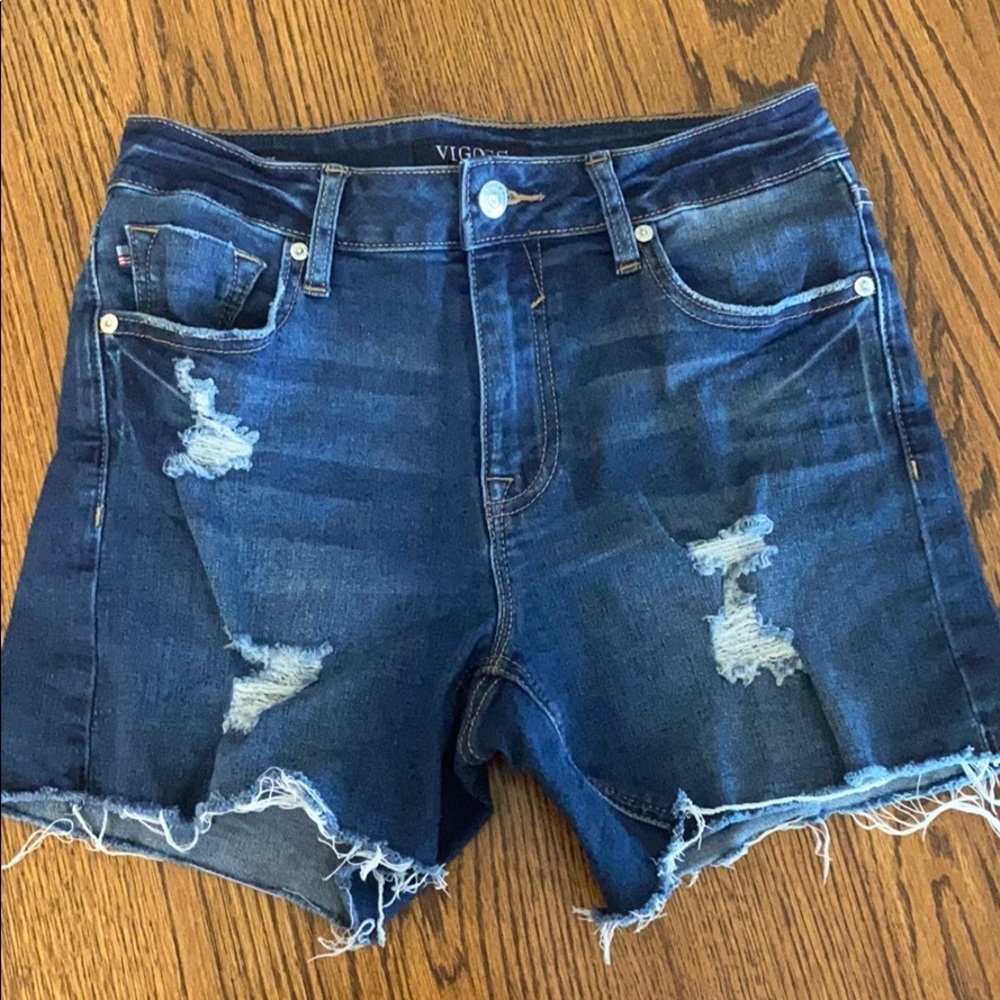 Vigoss High Rise Distressed Ripped Ace Denim Shorts Womens 25 - Picture 1 of 6